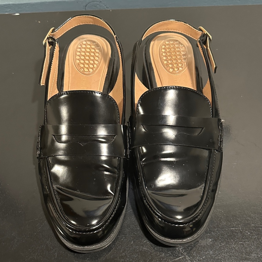 Madden Girl Black Patent Slingback Loafers 9.5 - Picture 2 of 9